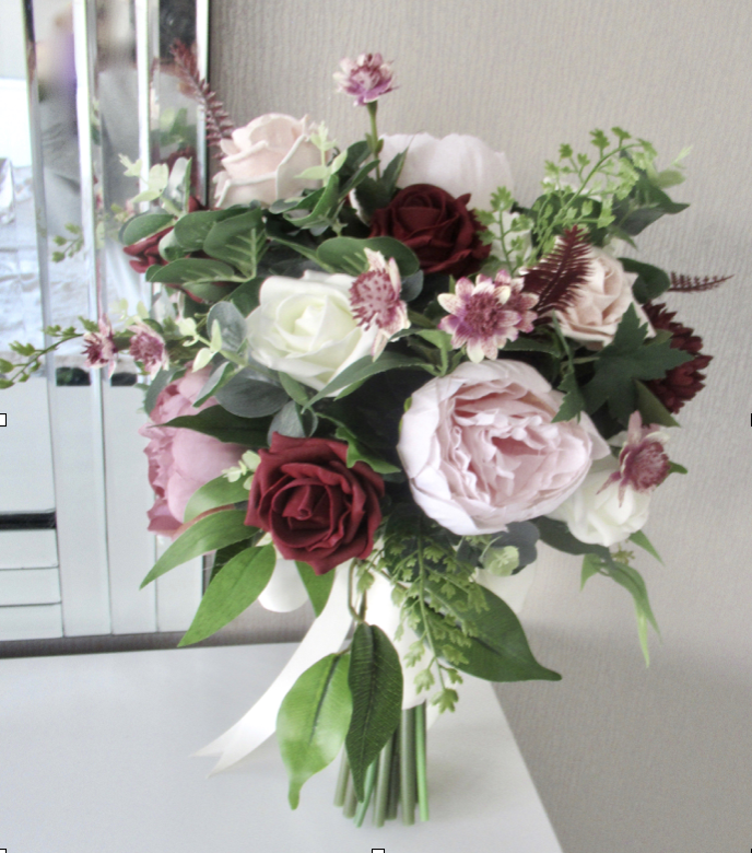 Burgundy, Blush, Baby Pink, Dusky Pink Bridal Bouquet with eucalyptus